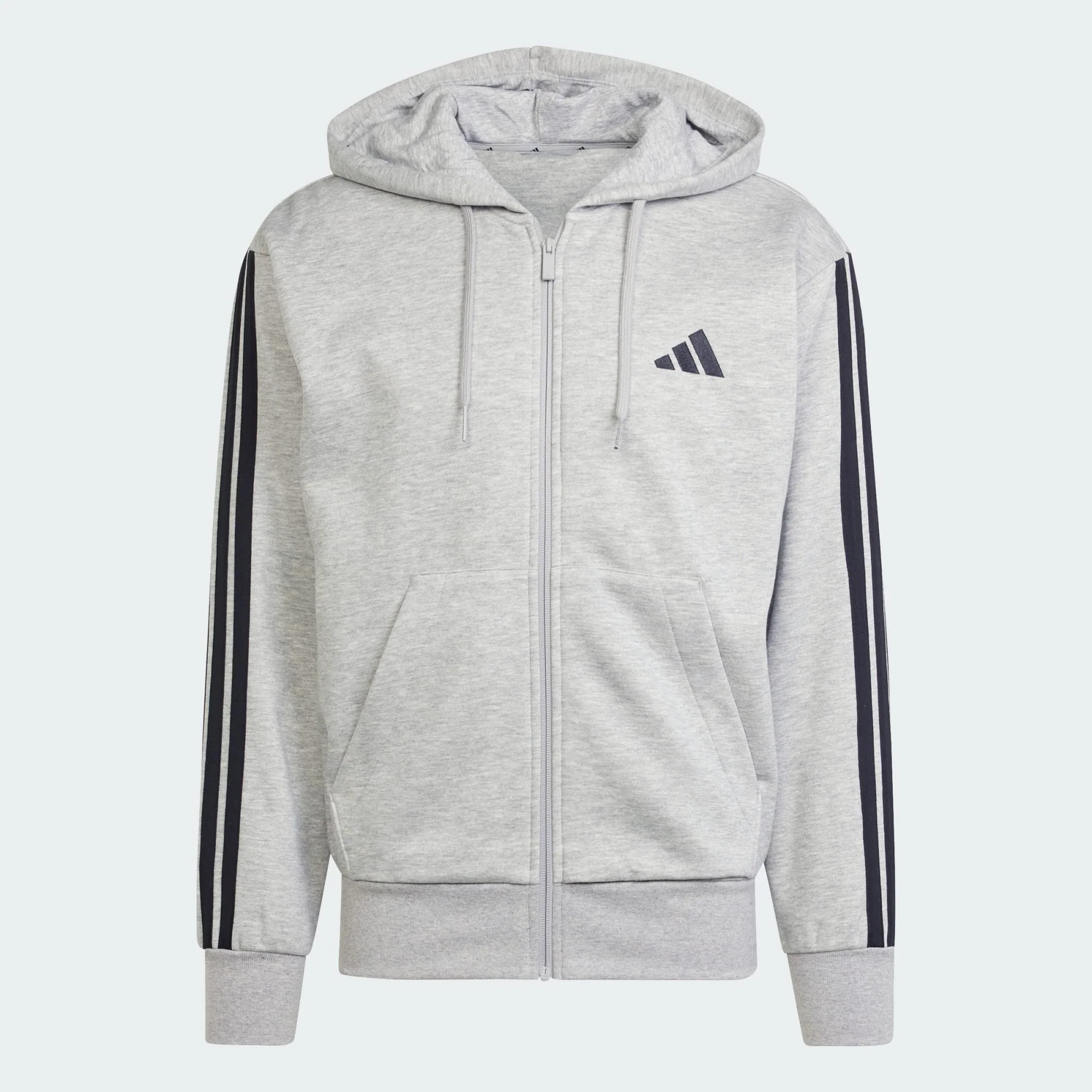 Adidas Men's 3 Stripes Fleece Grey Hoodie - Image 2