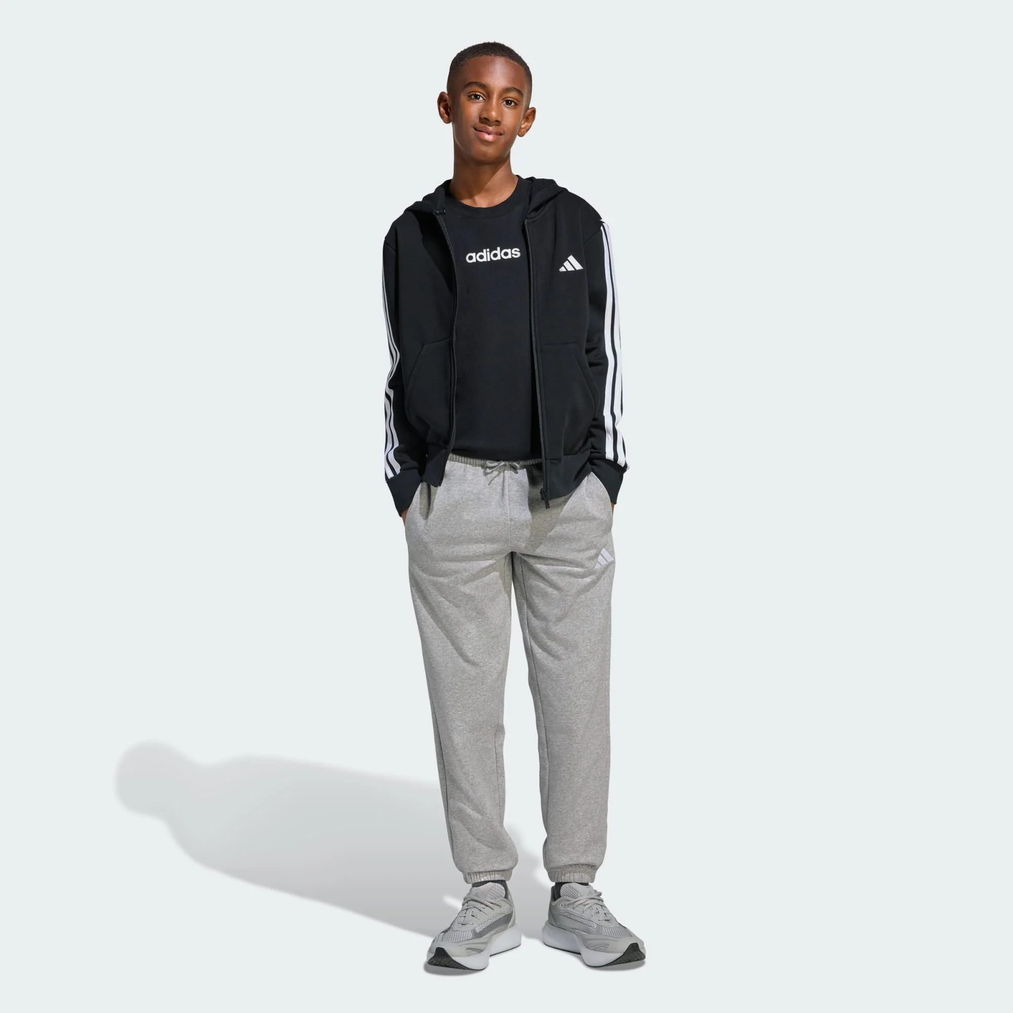 Adidas Kid's Small Logo Essentials Fleece Grey Trackpants - Image 4
