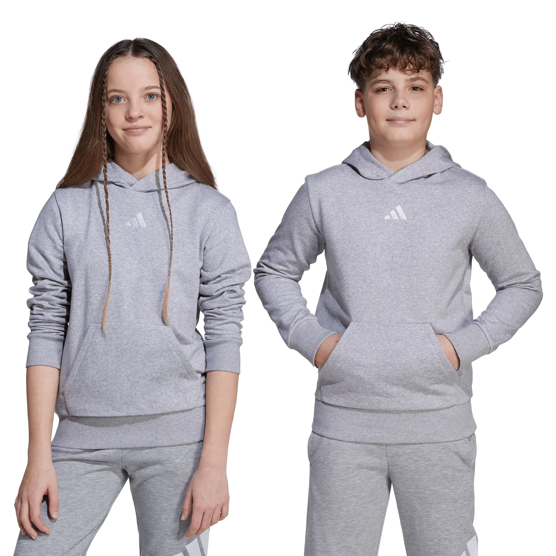Adidas Kid's Small Logo Fleece Grey Hoodie - Image 3