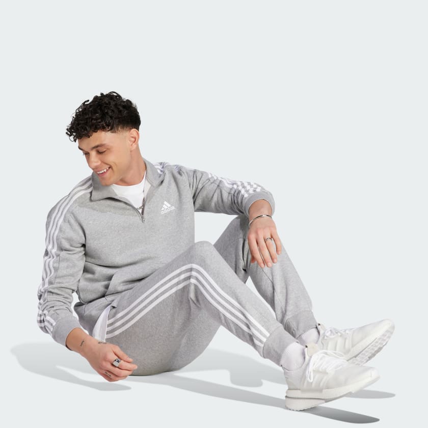 ADIDAS MEN'S 3-STRIPE FLEECE GREY PANTS - Image 3