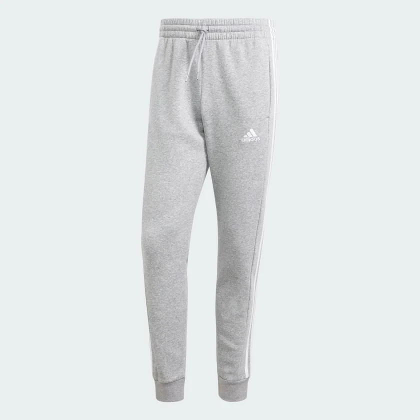 ADIDAS MEN'S 3-STRIPE FLEECE GREY PANTS - Image 4