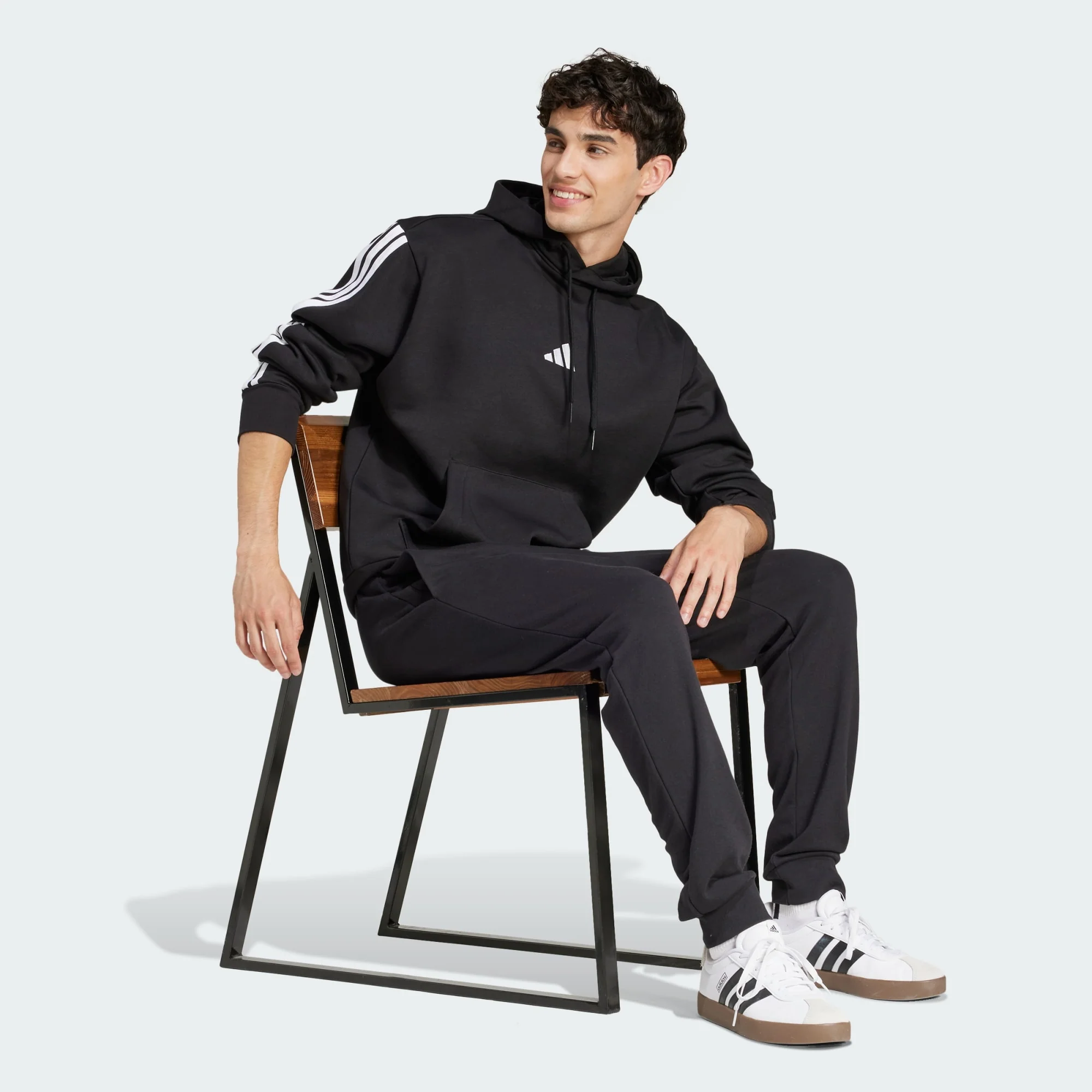 Adidas Men's 3-Stripes Fleece Black Hoodie - Image 5