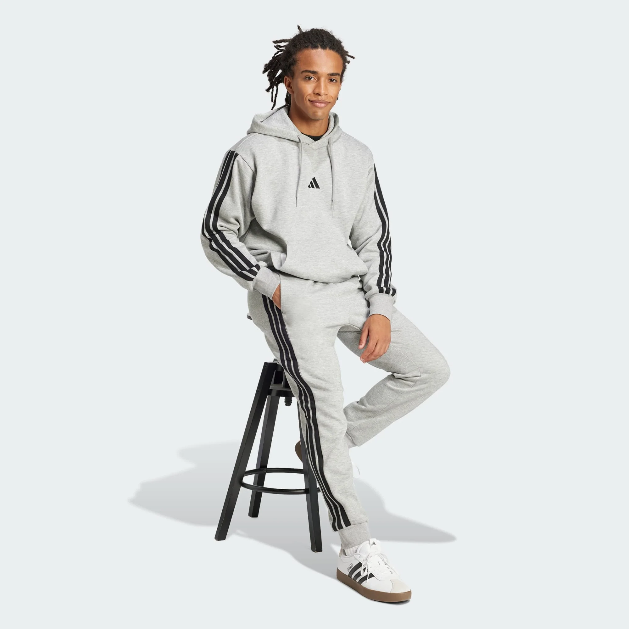 Adidas Men's 3-Stripes Fleece Grey Trackpant - Image 3