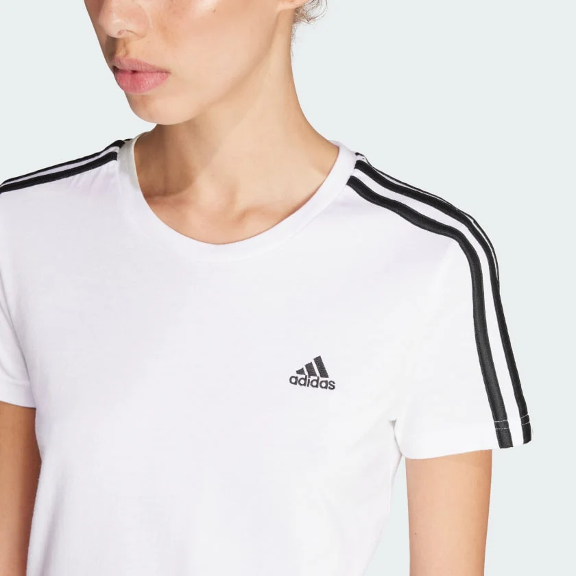 Adidas Women's Essentials Slim 3-Stripes White Tee - Image 3