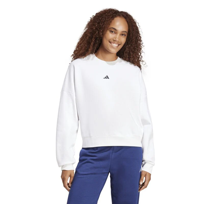 Adidas Women's Small Logo Feelcozy Fleece Crew White Sweatshirt