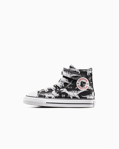 Converse Kid's Chuck Taylor All-Star Dinosaur Hook N' Loop Black/White Sneaker Shoes - Image 2
