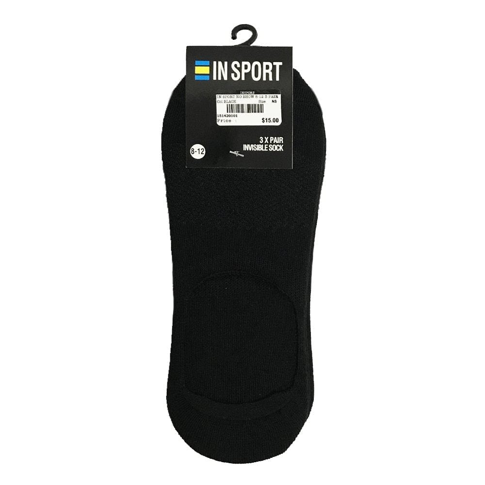 Insport Unisex No Show Invisible 3 Pack Black Socks - Image 5