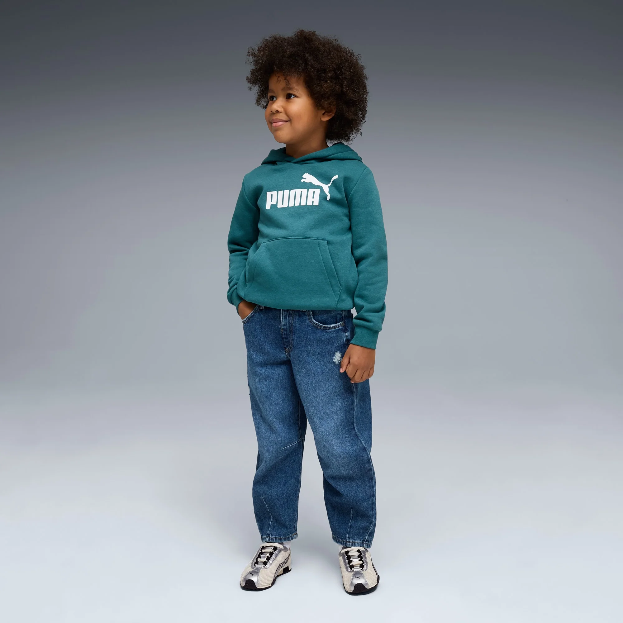Puma Kid's Essentials No. 1 Logo Fleece Emerald Ice Hoodie - Image 5