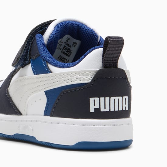 Puma Kid's Rebound V6 Hook N' Loop  White/Blue/Black Sneaker Shoes - Image 4